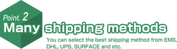 Point. 2 Many shipping methods. You can select the best shipping method from EMS, DHL, UPS, SURFACE and etc.