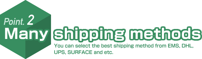 Point. 2 Many shipping methods. You can select the best shipping method from EMS, DHL, UPS, SURFACE and etc.