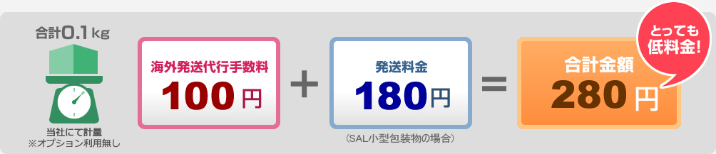 合計0.1kg　海外発送代行手数料380円+発送料金180円=合計金額560円