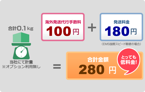 合計0.1kg　海外発送代行手数料380円+発送料金180円=合計金額560円