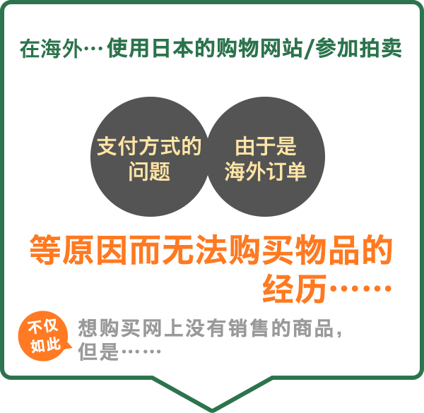 在海外…使用日本的购物网站/参加拍卖 支付方式的问题、由于是海外订单等原因而无法购买物品的经不仅
如此历……想购买网上没有销售的商品，但是……