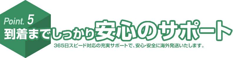 Point.5 到着までしっかり安心のサポート 365日スピード対応の充実サポートで、安心・安全に海外発送いたします。