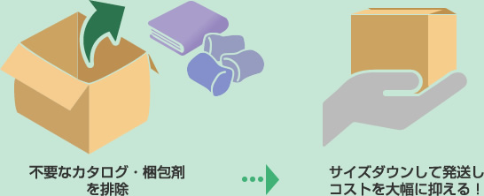 不要なカタログ・梱包剤を排除 サイズダウンして海外発送しコストを大幅に抑える!